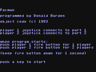 Pac-Man title screen for Commodore 64